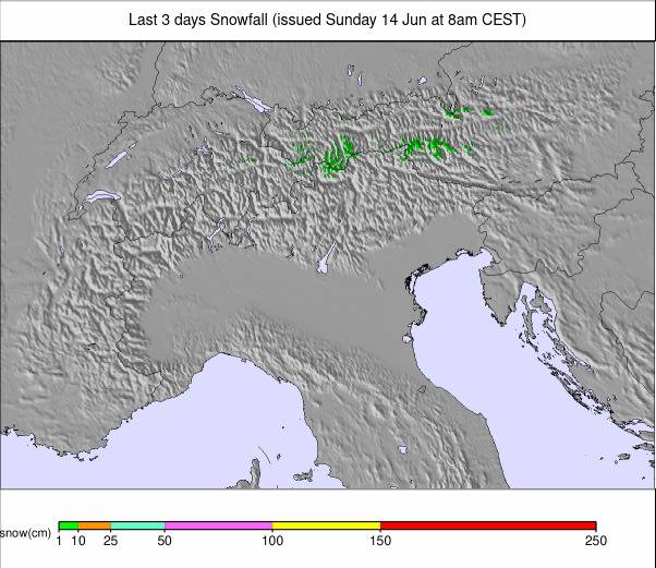 EUROPEAN ALPS last 3 days snow accumulation