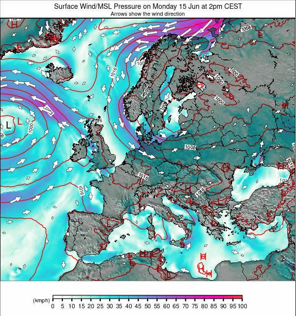Europe-wide weather map - click to go back to main thumbnail page