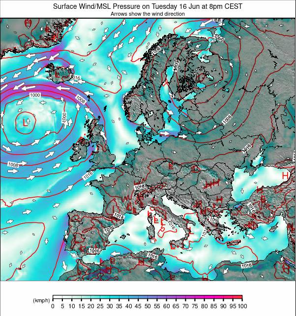 Europe-wide weather map - click to go back to main thumbnail page